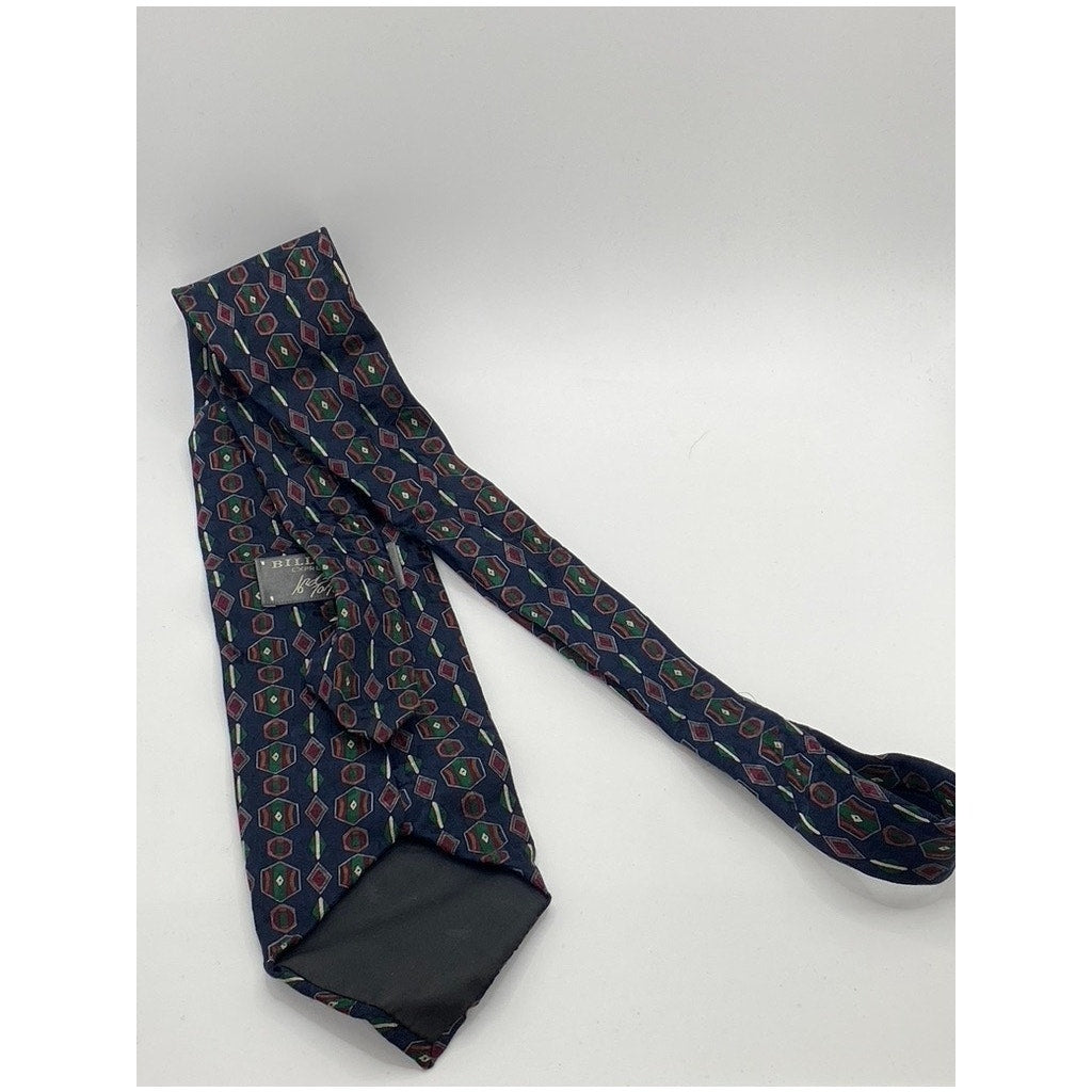 BILL BLASS Men's Vintage Navy Blue Printed Silk Tie SZ OS
