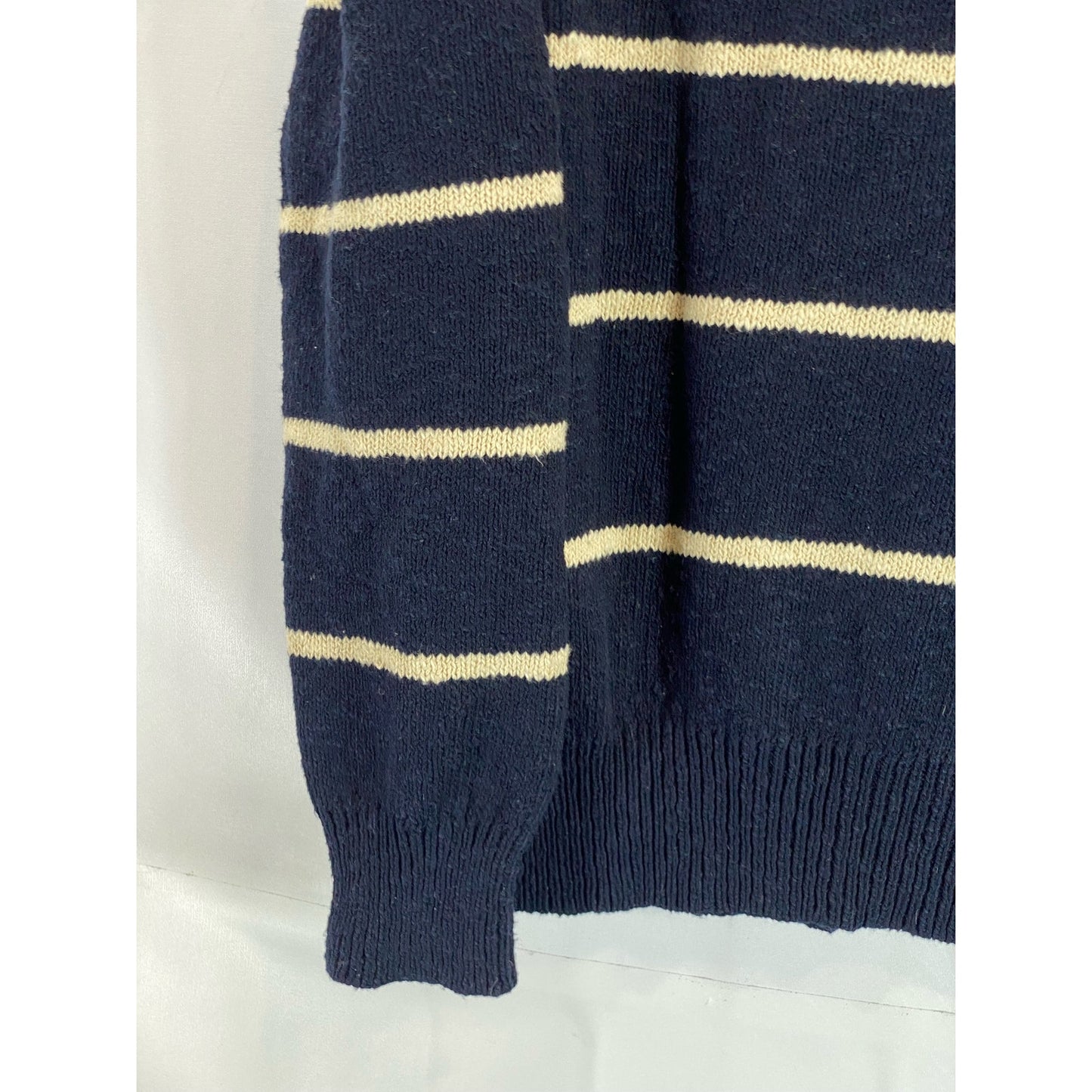 J. CREW Men's Navy/Cream Striped Crewneck Knit Pullover Sweater SZ L