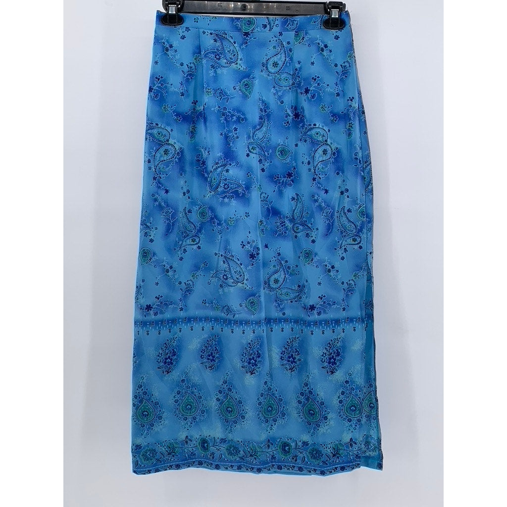 RIKKI J New York Women's Vintage Long Blue Paisley Skirt SZ L