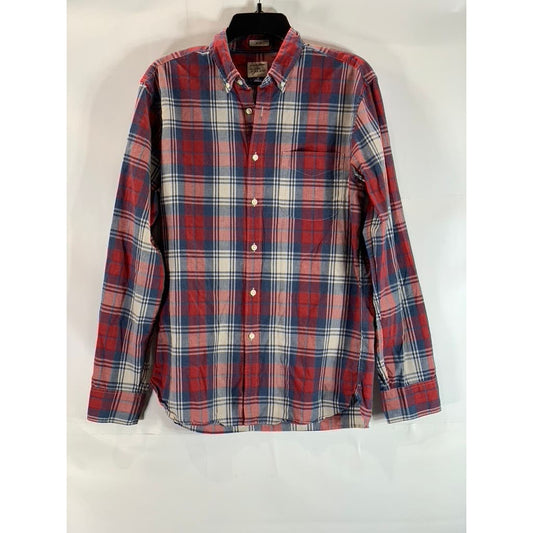 J.CREW Men's Red/Navy Plaid Cotton Slim-Fit Button-Up Long Sleeve Shirt SZ M