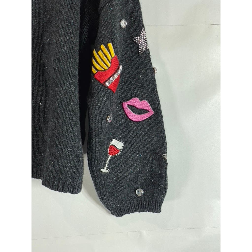 WILDFOX Women's Charcoal Crewneck French Fries & Kisses Pullover Sweater SZ S