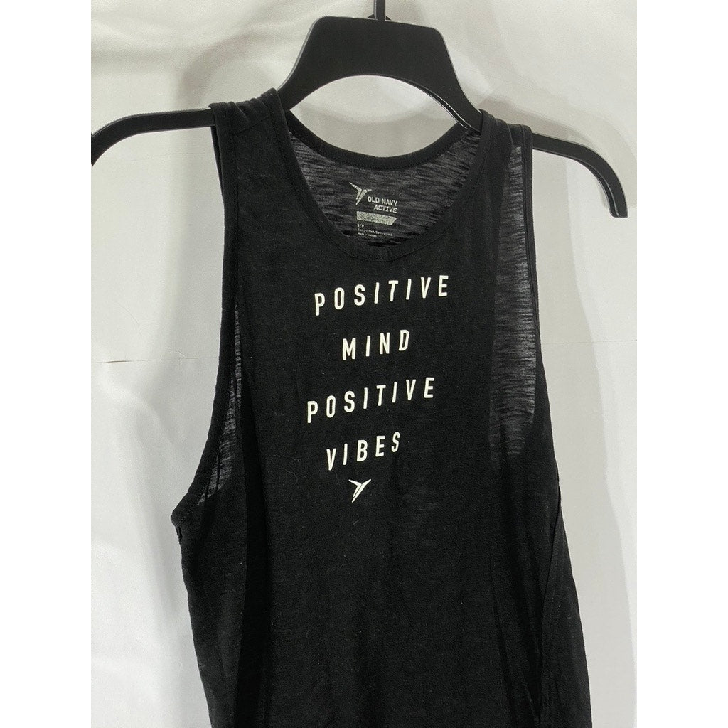 OLD NAVY ACTIVE Women’s Black-White Postive Mind Positive Vibes Tank Top SZ S