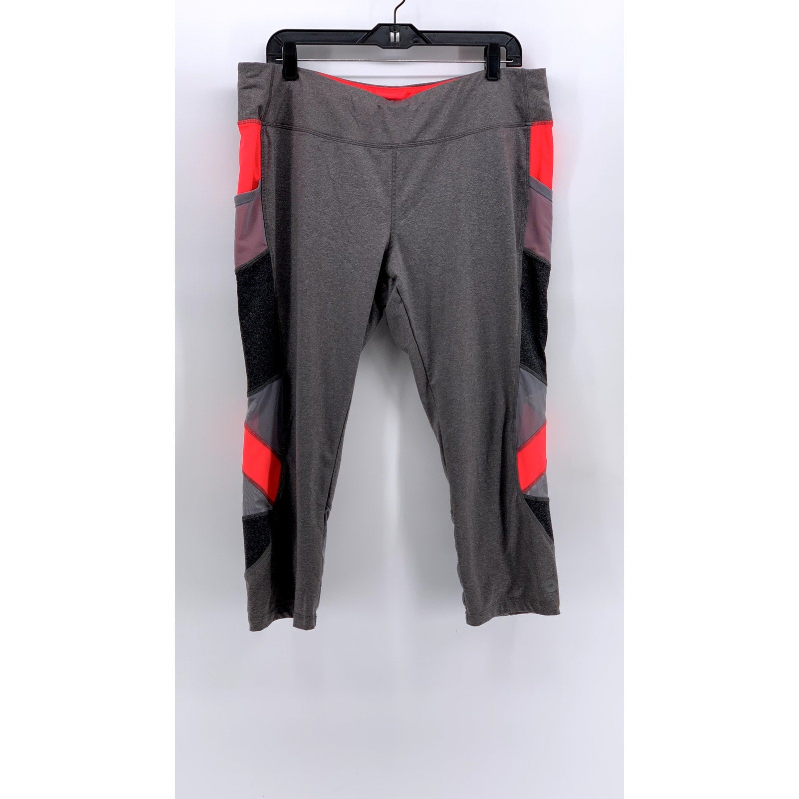 AVIA Women's Gray Heather Mesh Striped Capri Leggings SZ XXL