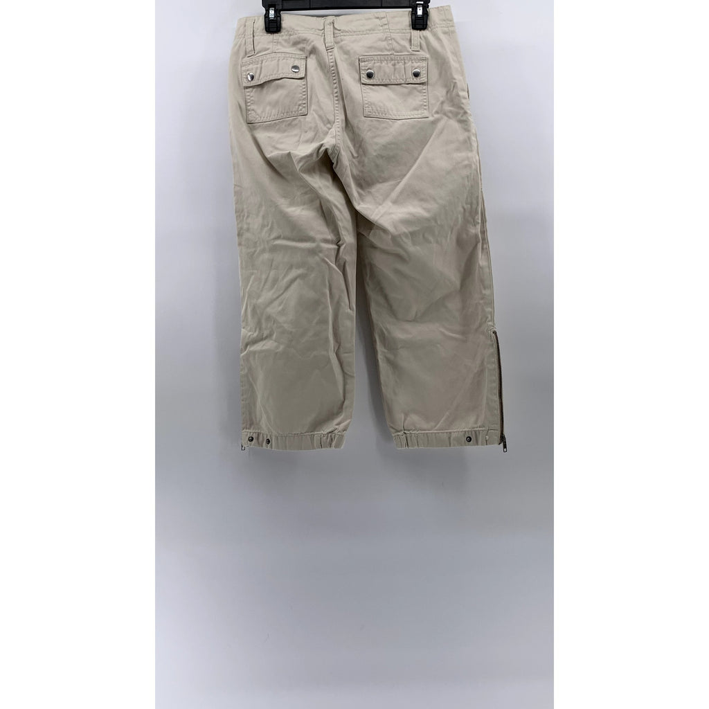 GAP Women's Beige Zipper-Hem Straight-Leg Relaxed-Fit Pants SZ 4