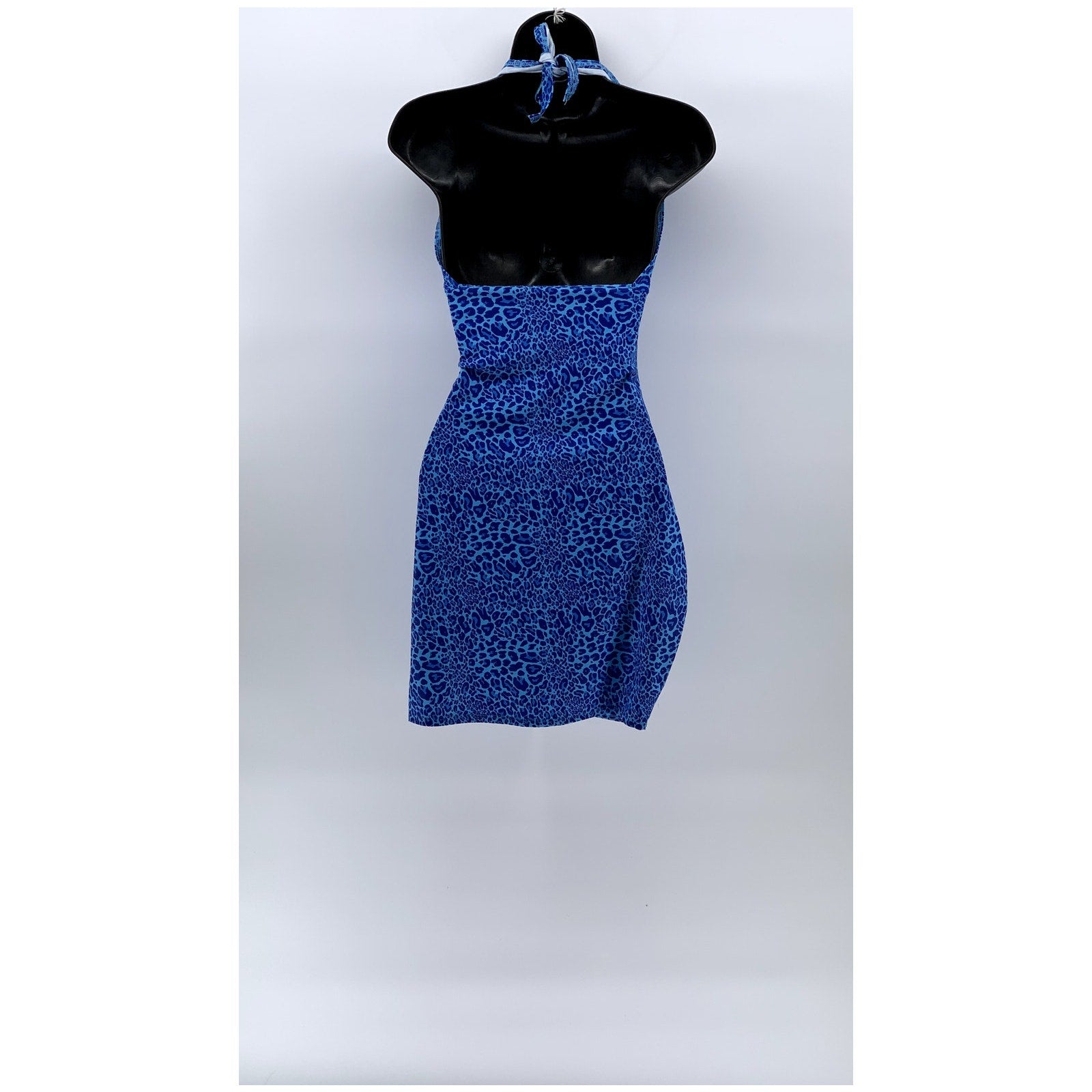 UNBRANDED Women's Blue Y2K Cheetah V-Neck Sleeveless Bodycon Mini Dress SZ S