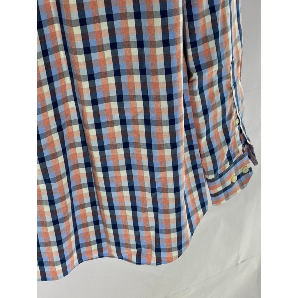 BANANA REPUBLIC Men's Orange/Blue Tri-Tone Gingham Grant Fit Button-Up Shirt SZM