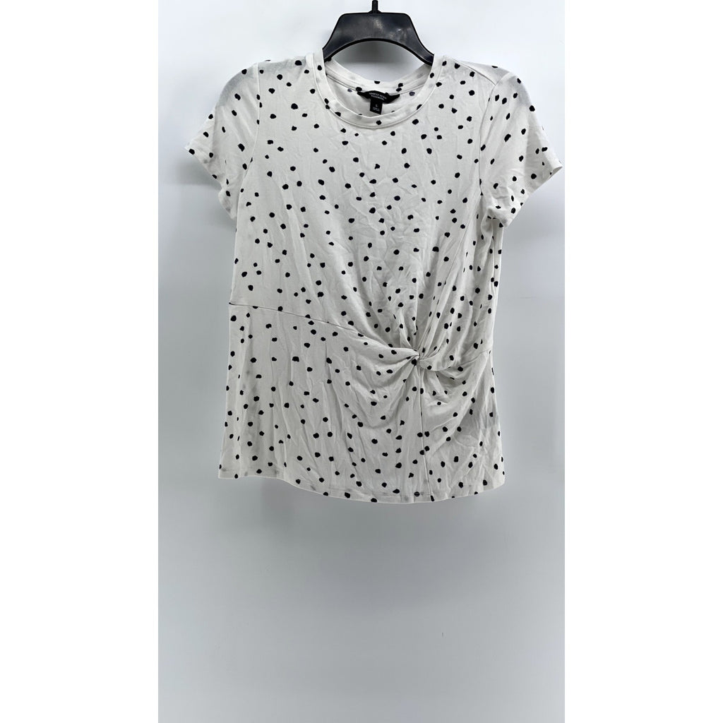 SIMPLY VERA VERA WANG Women's White-Black Polka Dot Twist Front Top SZ S