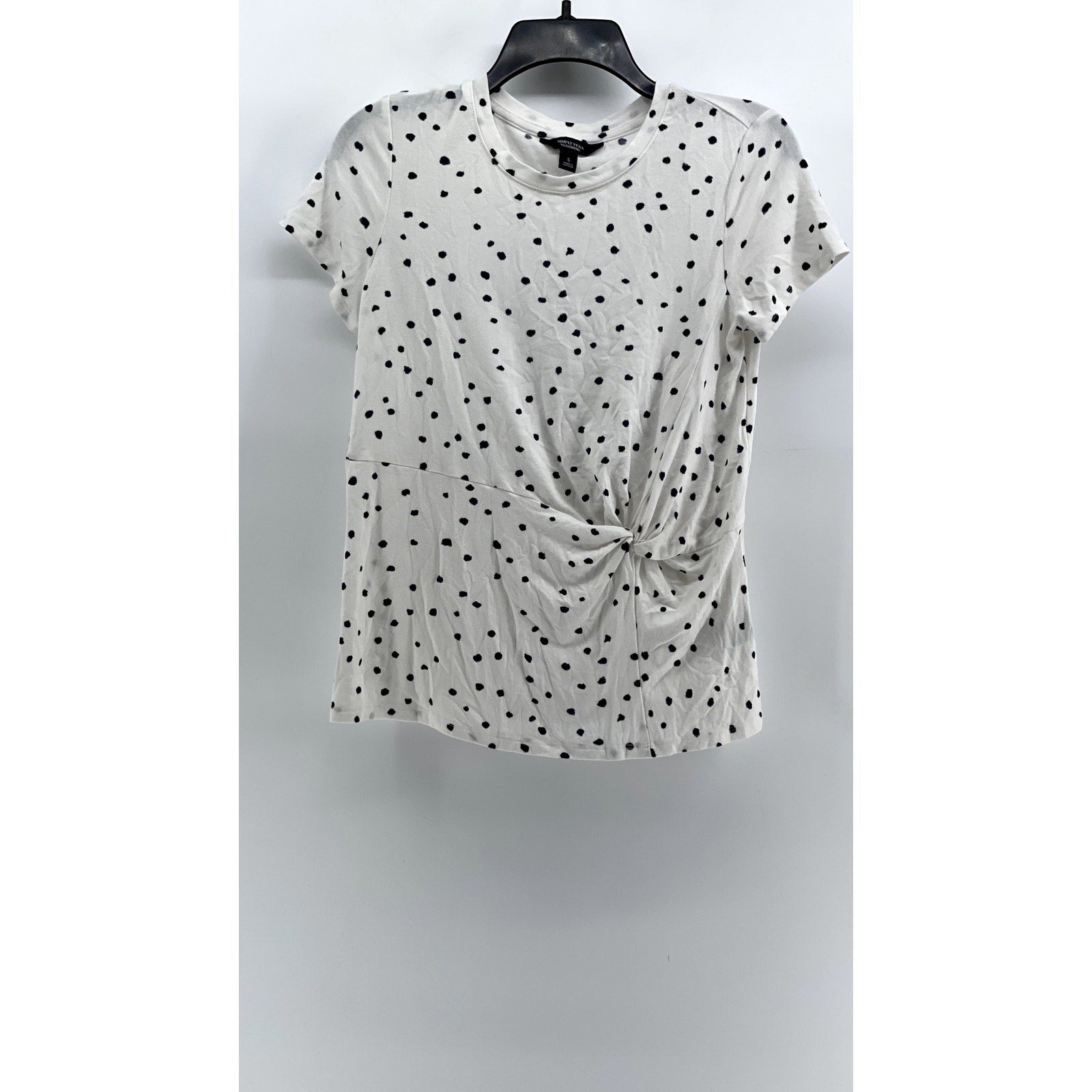 SIMPLY VERA VERA WANG Women's White-Black Polka Dot Twist Front Top SZ S