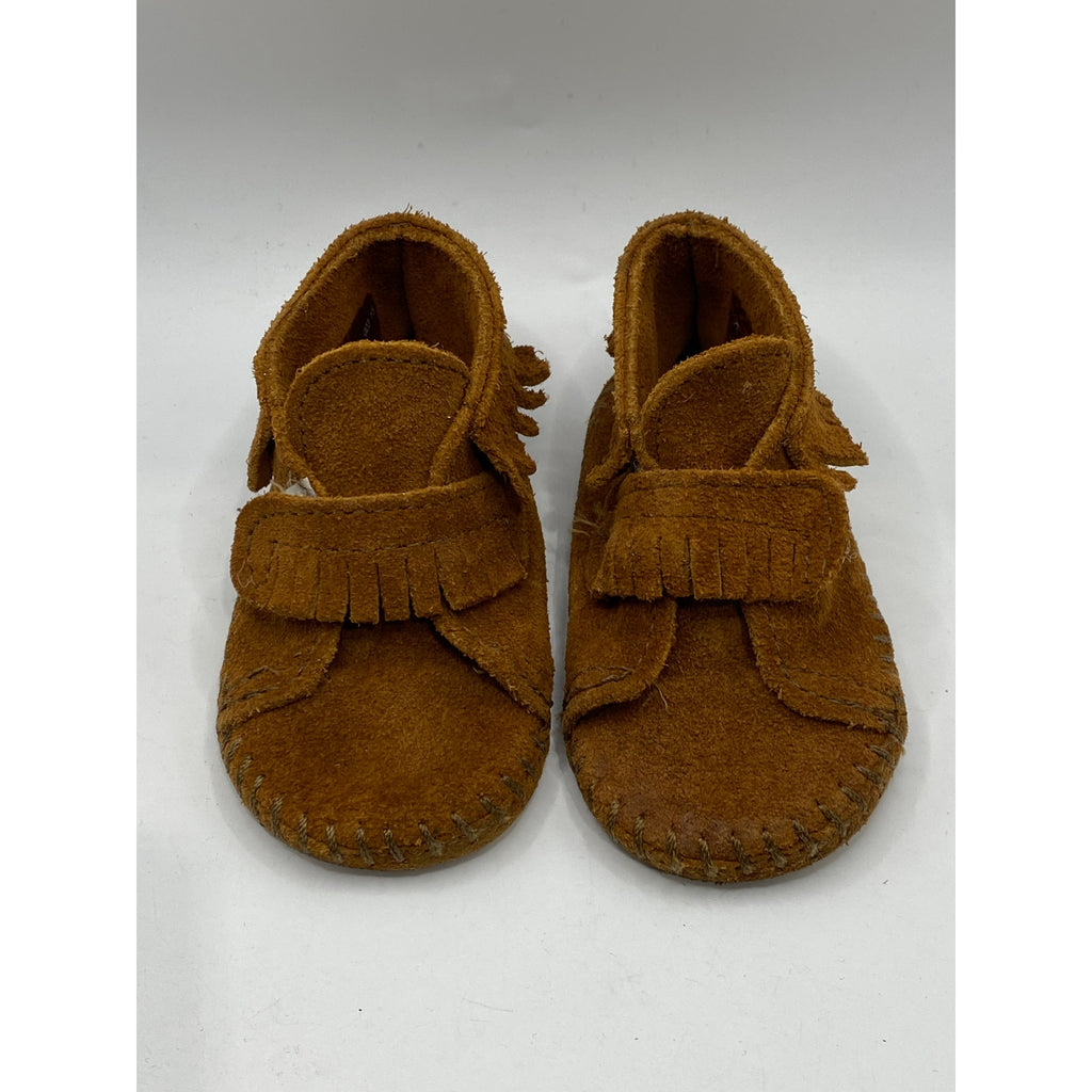 MINNETONKA Infant Girls' Brown Leather Pull-On Moccasin Shoes SZ 3