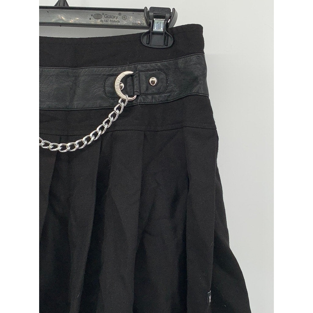 ROYAL BONES Women's Black Tripp Chain Pleated Grunge Mini Skirt SZ M