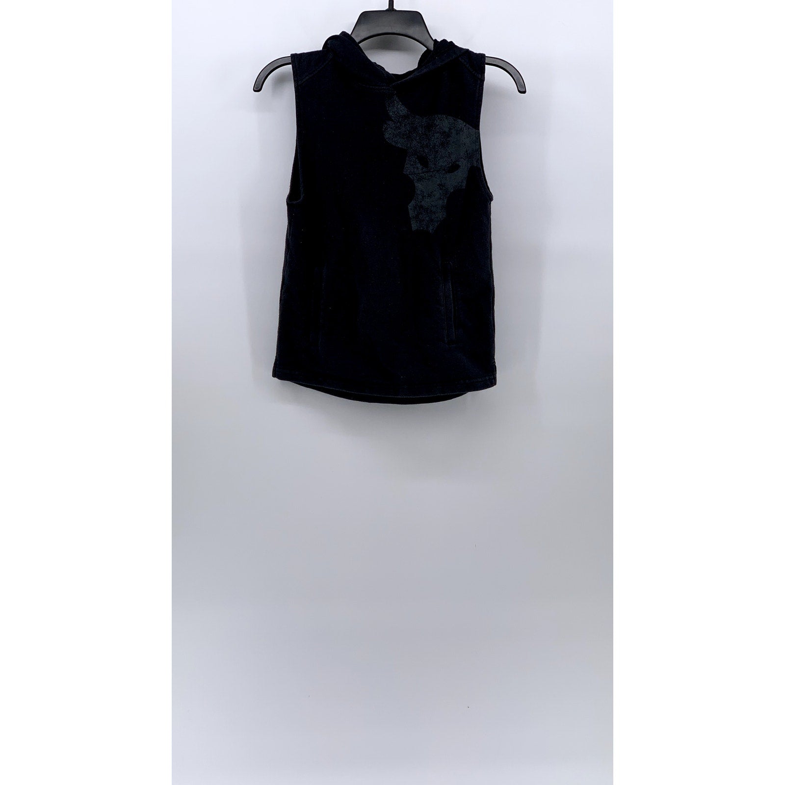 UNDER ARMOUR Kids' Washed Black Graphic Sleeveless Active Hooded Vest SZ Y-M