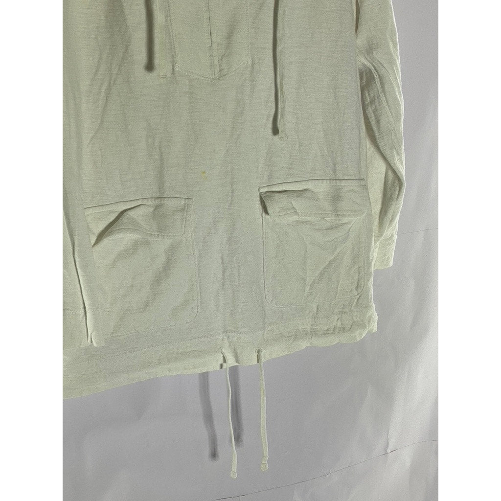 TOMMY BAHAMA Women's White Solid Quarter-Zip Hooded Drawstring Hem Sweater SZ M