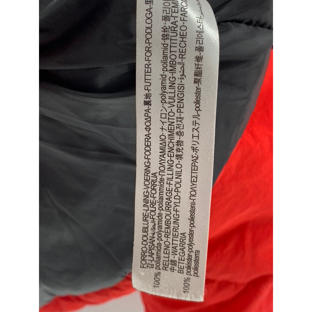 ZARA Women’s Red-Black Colorblock Zip-Up Stand Collar Puffer Jacket SZ M