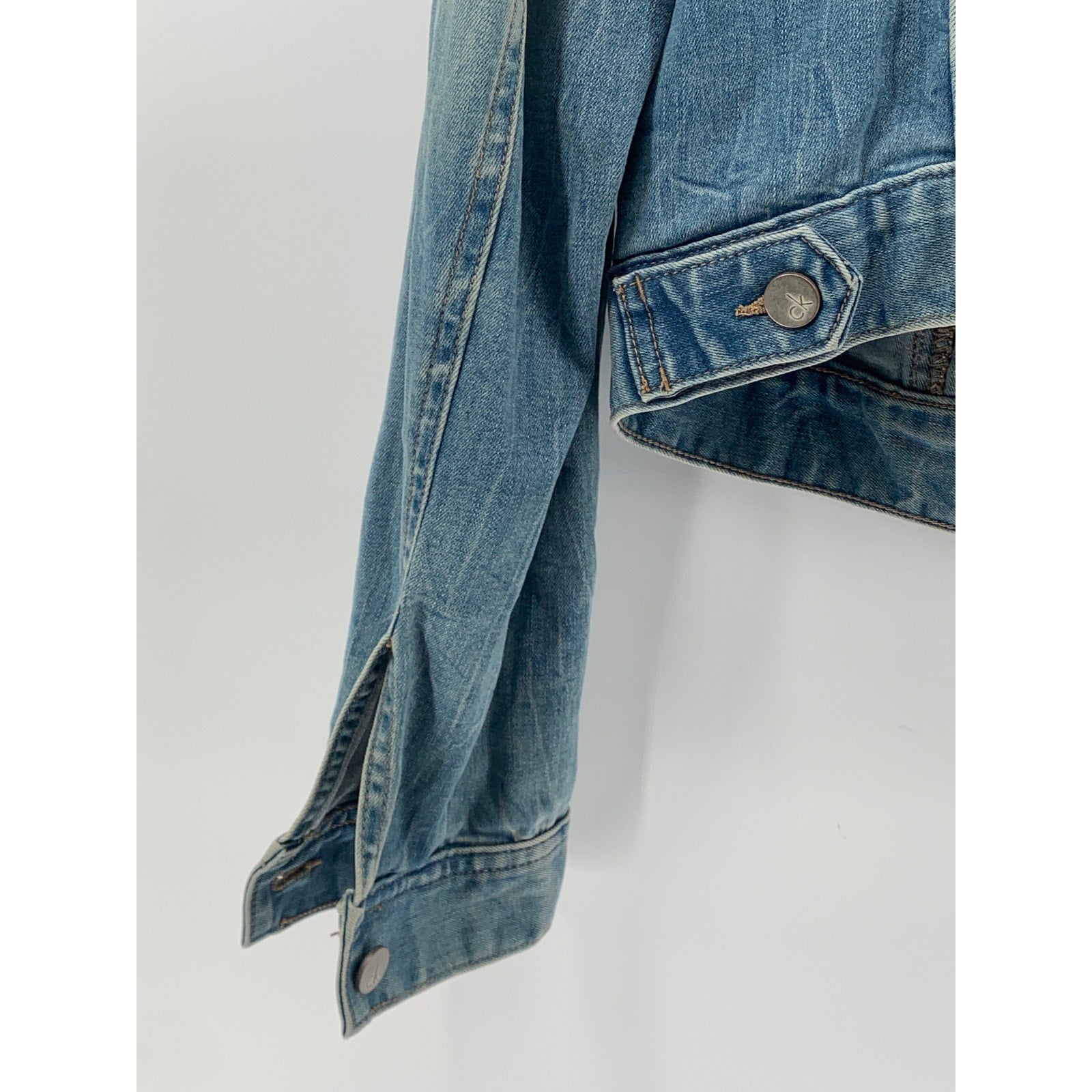 CALVIN KLEIN Women's Blue Denim Logo Button-Up Long Sleeve Trucker Jacket SZ M