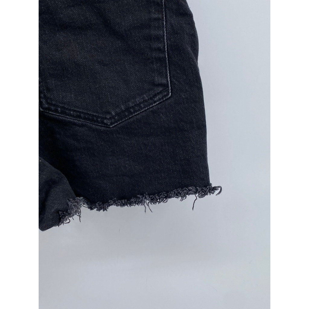 ZARA Women's Black Denim Regular-Fit Raw-Hem Cotton Shorts SZ 4