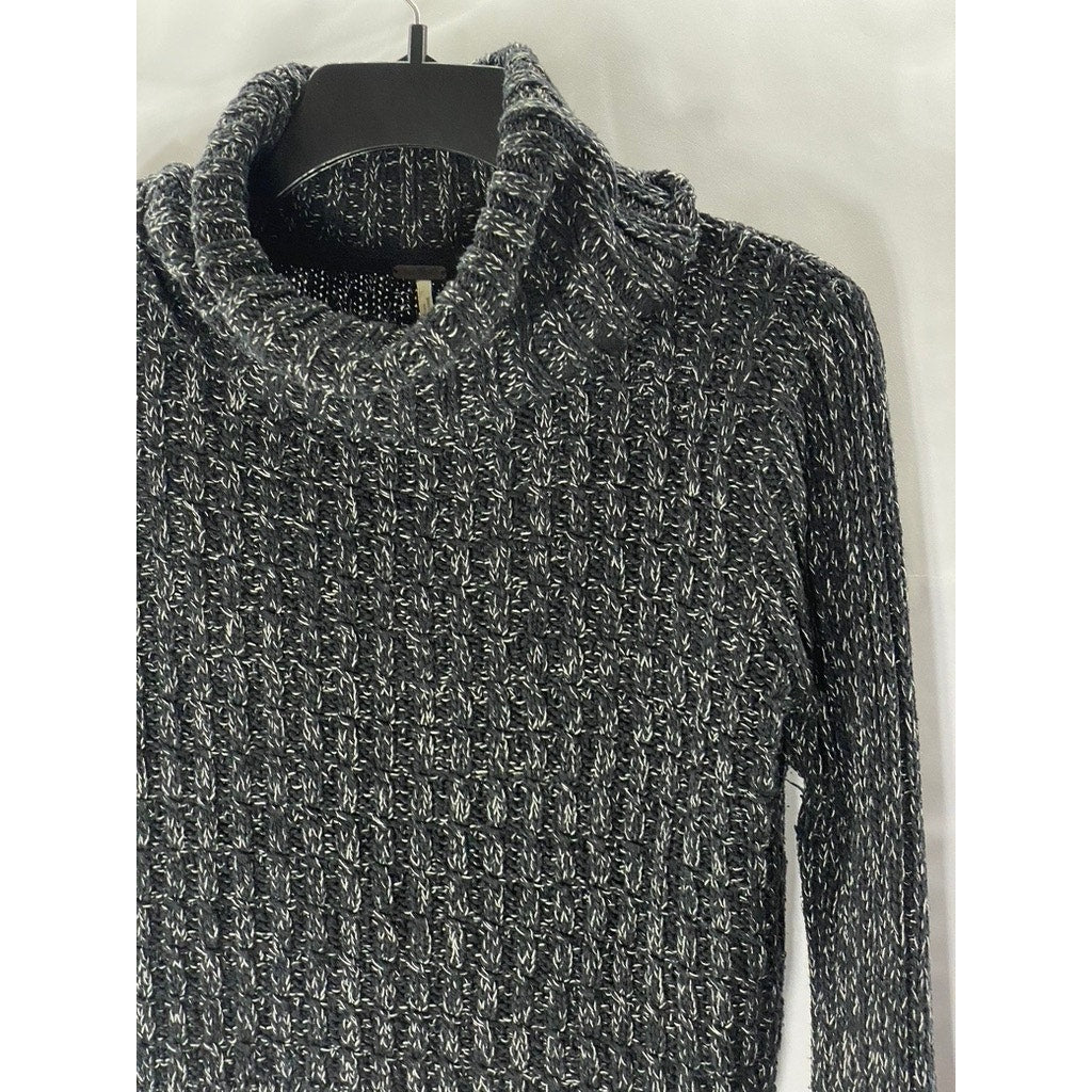 FREE PEOPLE Women's Black Twisted Cable Knit Cuffed Turtleneck Sweater SZ M