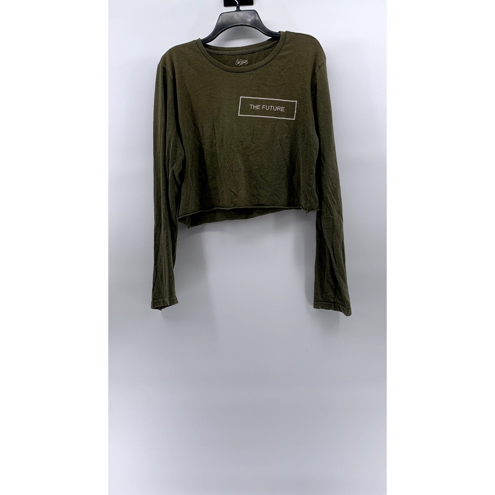 CITY STREETS Women's Olive Green Crewneck The Future Long Sleeve Top SZ M