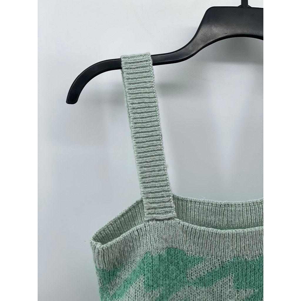 WILD FABLE Women’s Gray-Geeen Knit Straight-Neck Cropped Tank Top SZ S