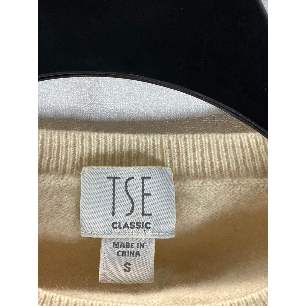 TSE Classic Women's Beige Solid Cashmere Crewneck Short Sleeve Sweater Top SZ S