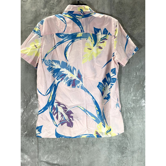 AMERICAN EAGLE Men's Pink/Blue Tropical Button-Up Short Sleeve Shirt SZ M