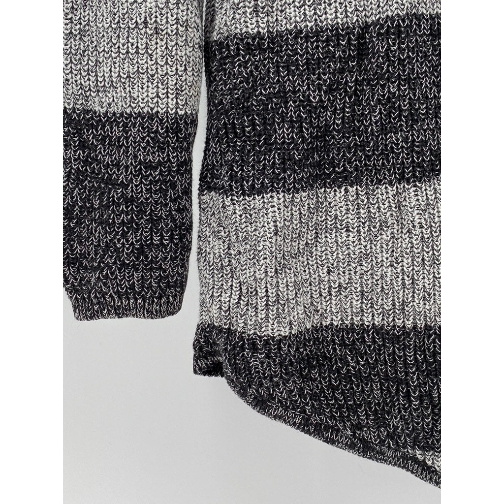 A.N.A A NEW APPROACH Women's Gray Striped Knit Long Sleeve Sweater SZ L