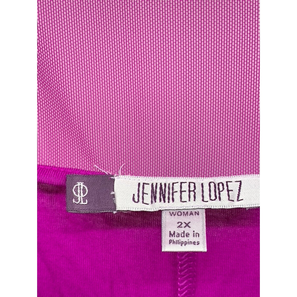 JENNIFER LOPEZ Women's Plus Hot Magenta Embellished Mesh Tank Top SZ 2X
