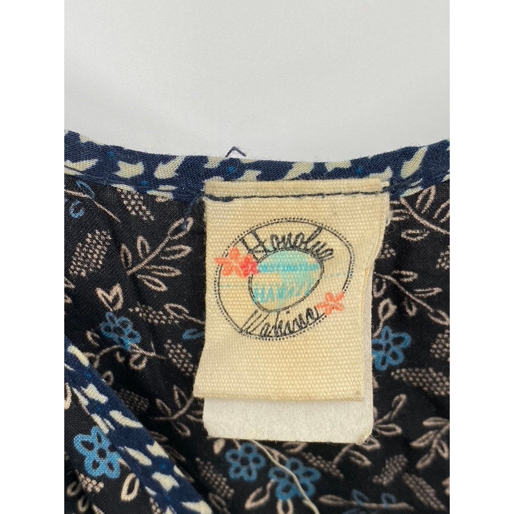 HONOLUA WAHINE Women’s Navy Printed Spaghetti Strap Scoop-Neck Mini Dress SZ S