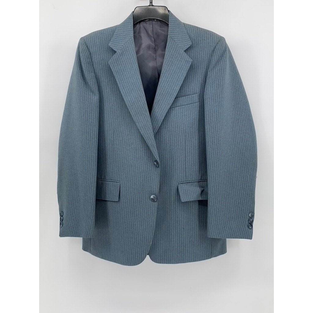 AQUA-SURE Men's Blue Pinstripe Two-Button Regular Fit Blazer SZ L