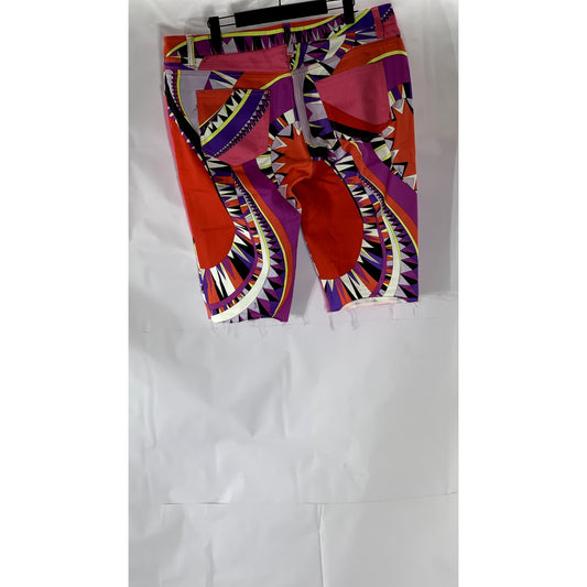 EMILIO PUCCI Women's Pink-Multicolor Printed Bermuda Shorts SZ 14
