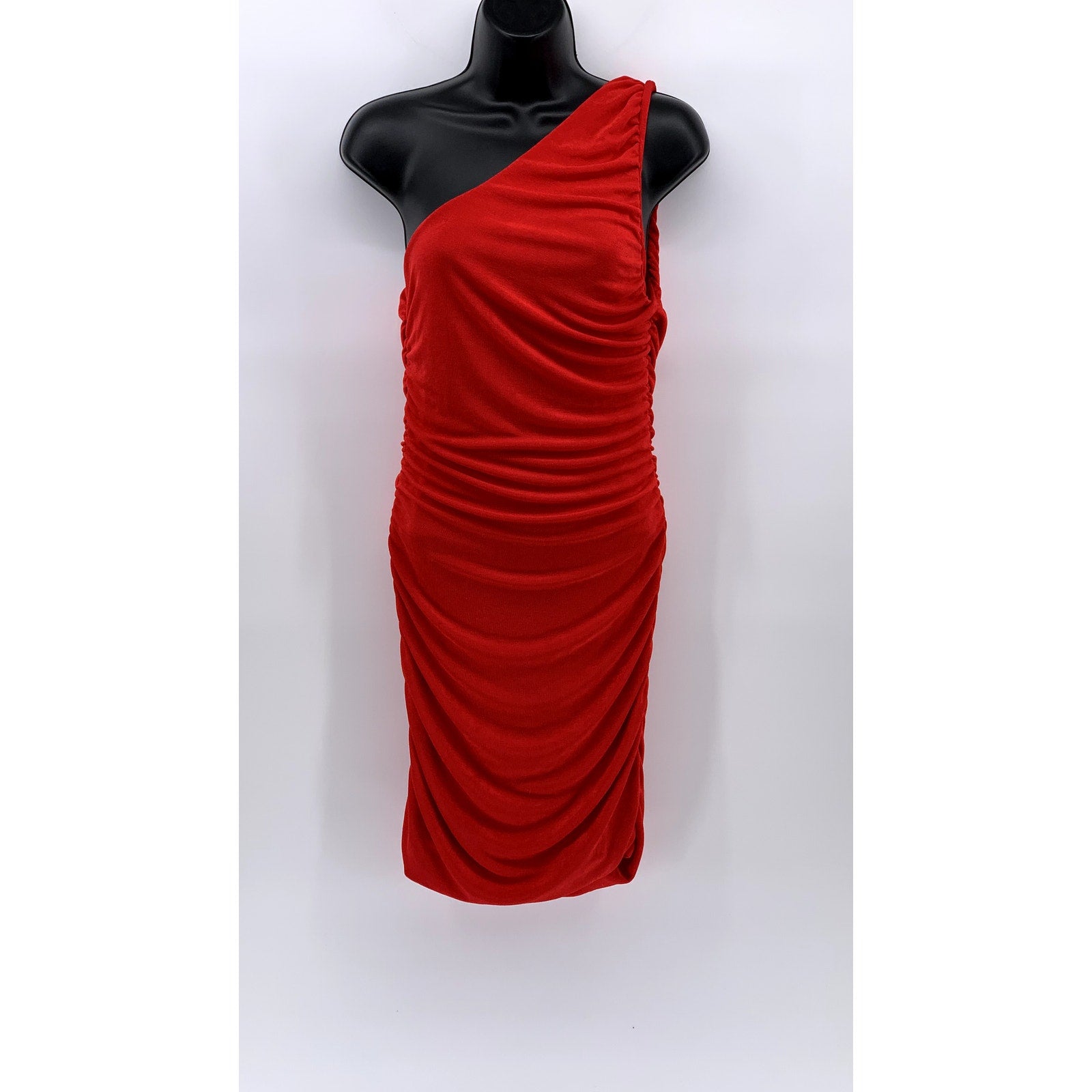 UNBRANDED Women's Red Side Ruched One-Shoulder Sleeveless Bodycon Dress SZ M