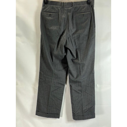 PAUL FREDRICK Men's Gray/Black Stretch Classic-Fit Pleated Cuffed-Hem Pant SZ 35