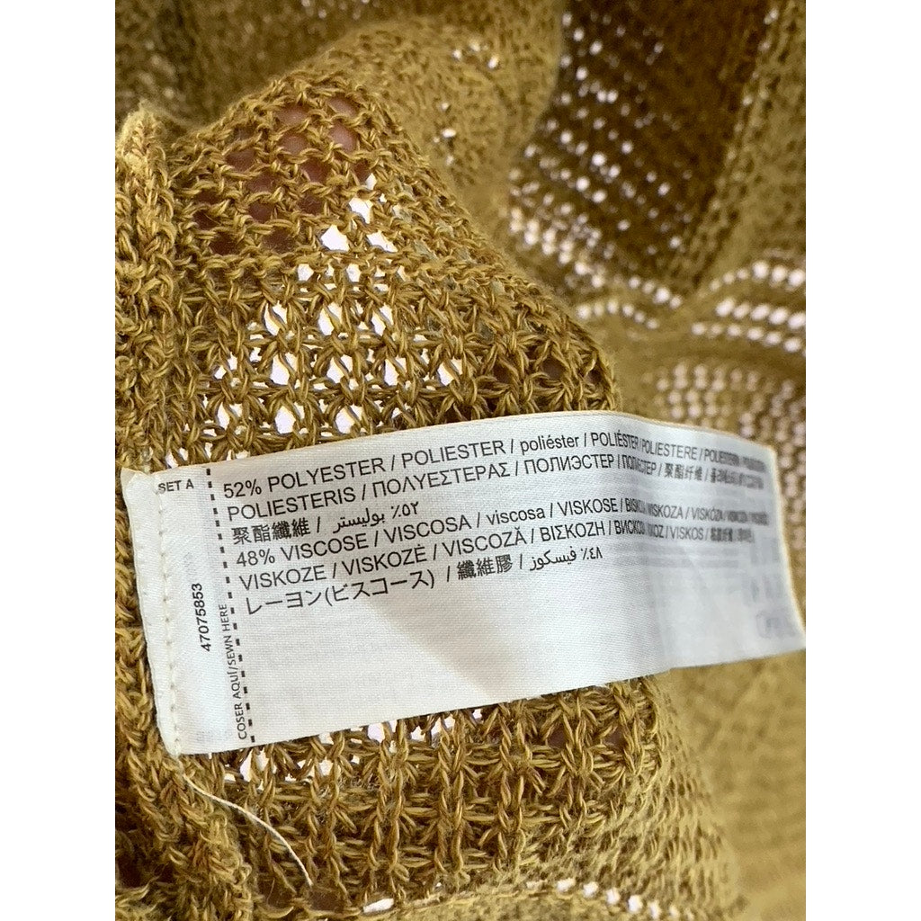 MANGO Women's Tan Knit Side Slit Button-Up Long Cardigan SZ M