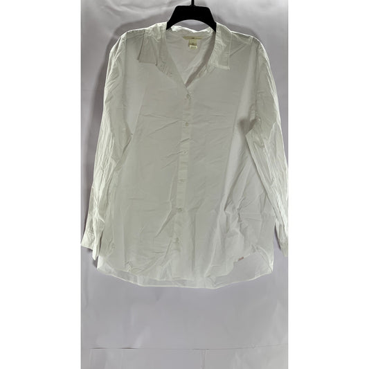 H&M Women's White Solid Button Down Long Sleeve Classic Shirt SZ L