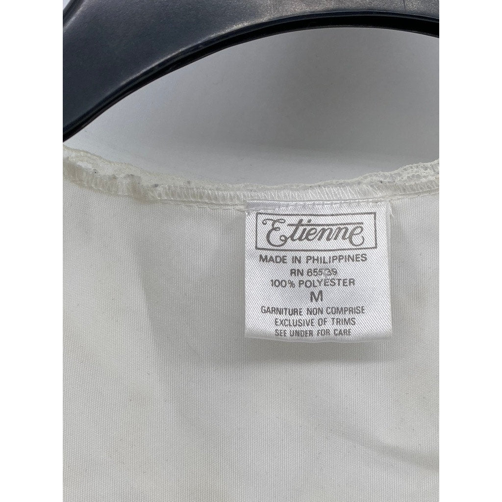 ETIENNE Women's White Satin V-Neck Floral Embroidered Lace-Trim Night Gown SZ M