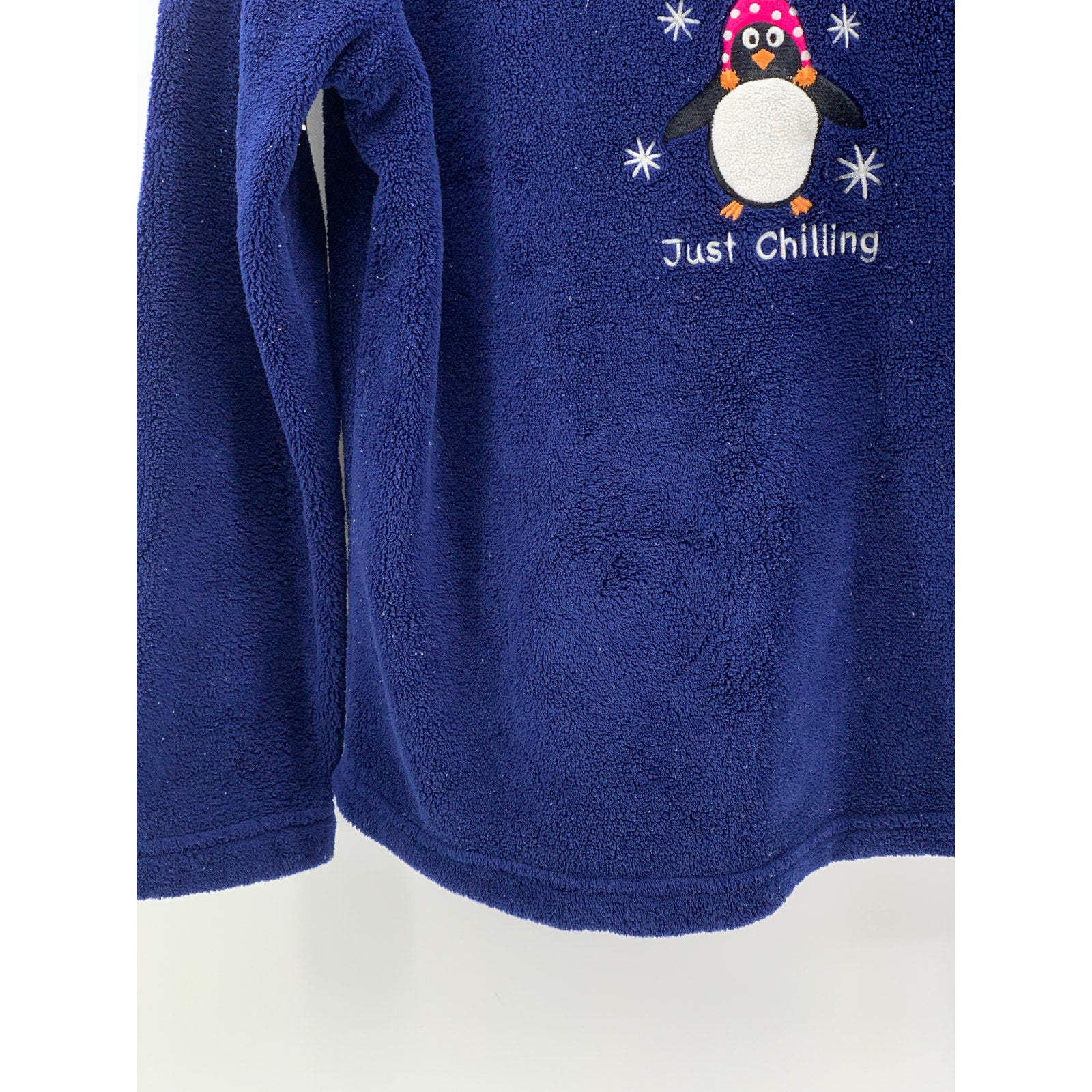 UNBRANDED Kids' Navy Fleece Just Chillin Embroidered Sweater SZ L