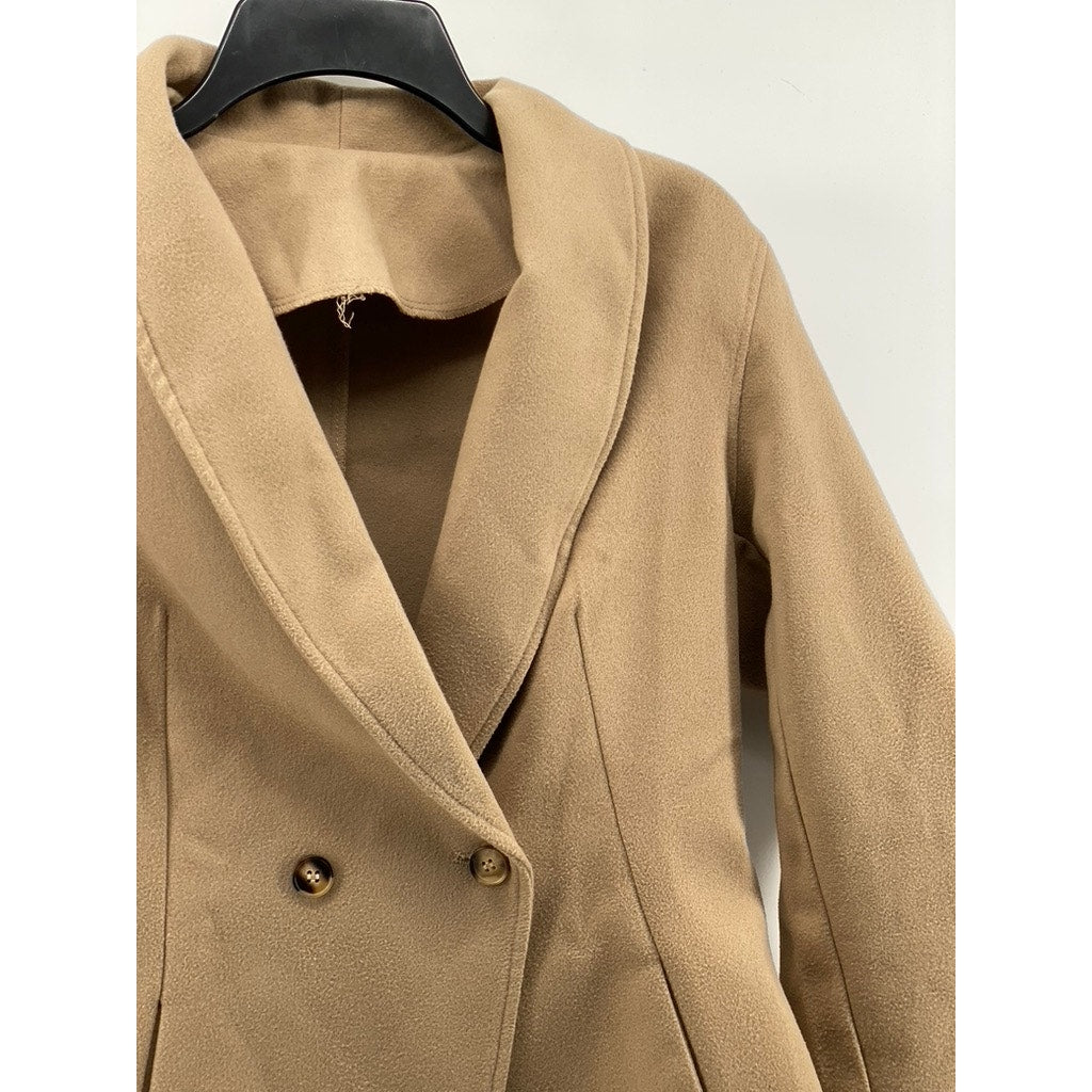 STYLEWE Women's Tan Regular-Fit Double-Button Long Sleeve Coat SZ S
