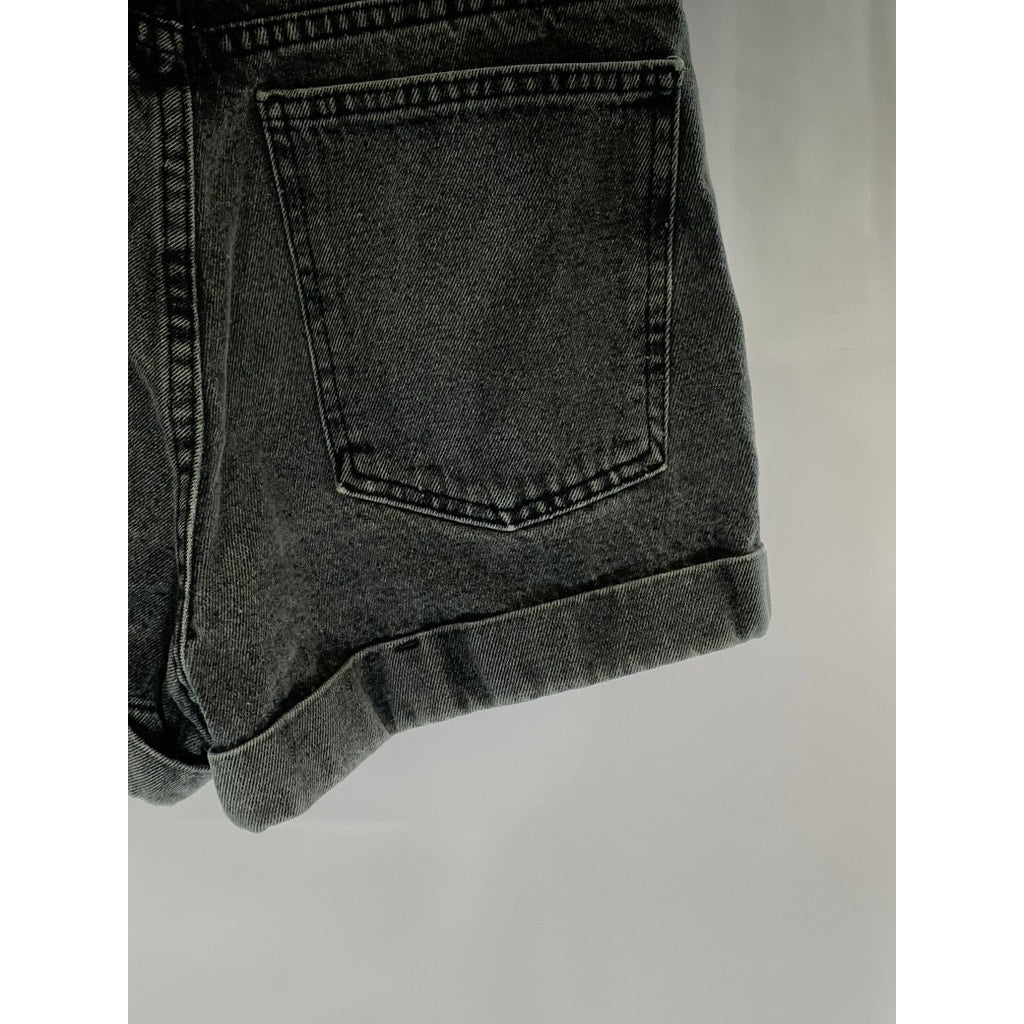 AMERICAN APPAREL JEANS Women's Stone Washed Black High-Rise Cuffed Shorts SZ 28