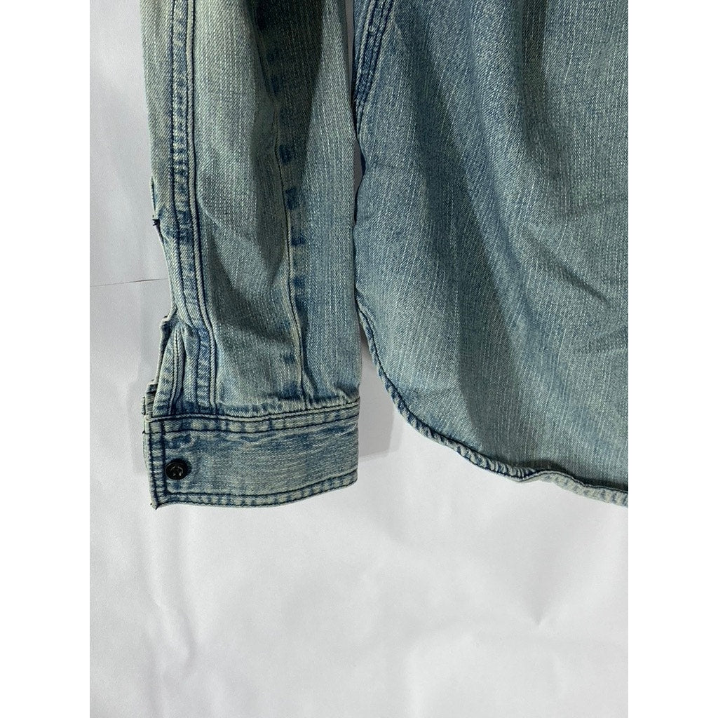 STAPELFORD Men’s Light Wash Blue Cotton Workwear Denim Button-Up Shirt SZ S