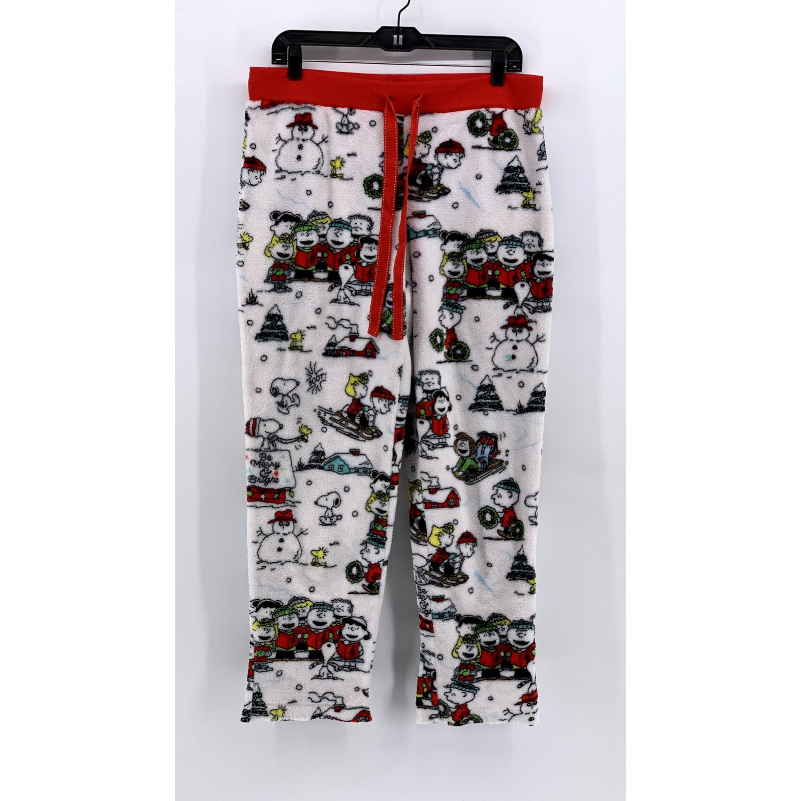 PEANUTS Women's White-Red Snoopy Christmas Printed Pajama Pants SZ L