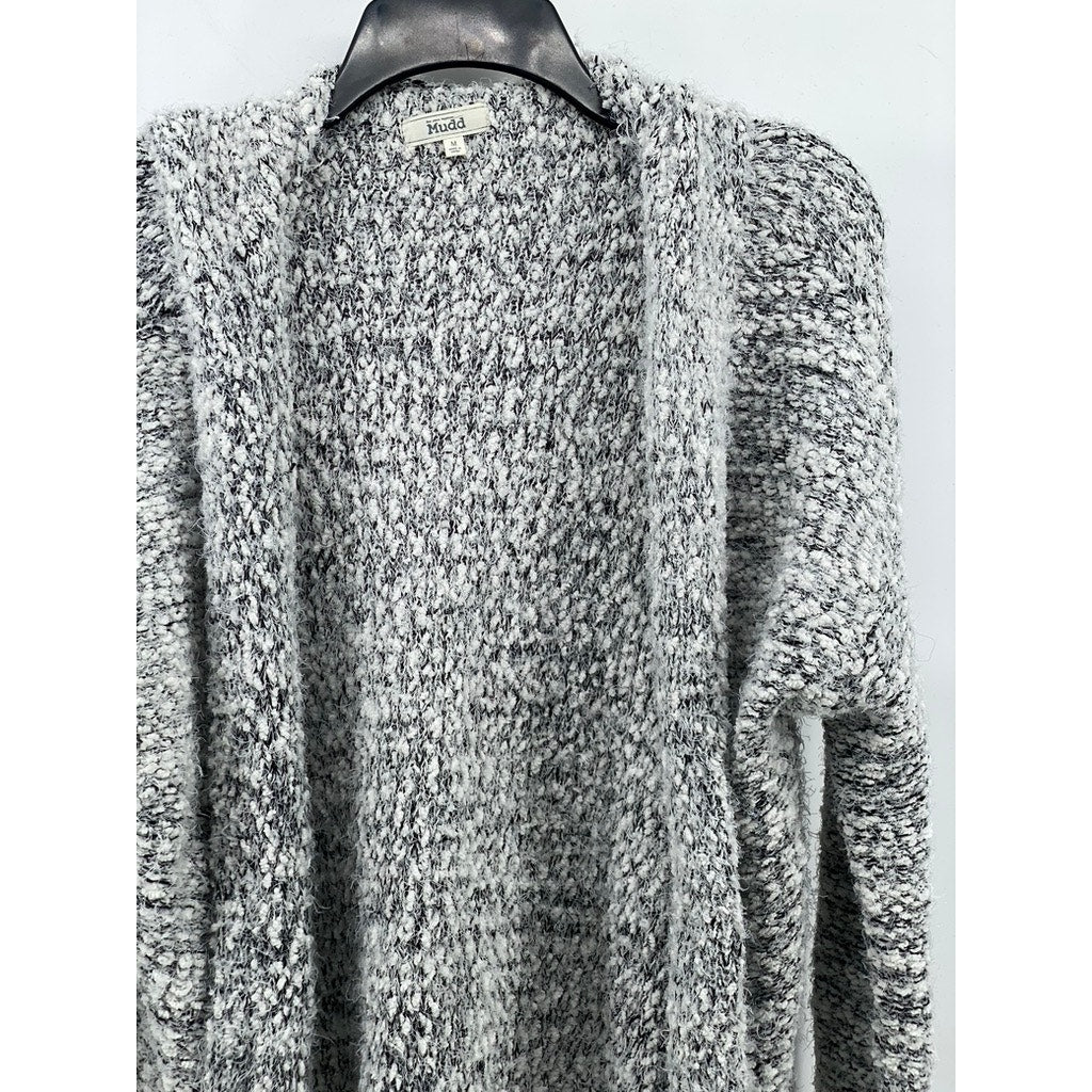 MUDD Women’s Marled Gray Knit Open-Front Hooded Cardigan SZ M