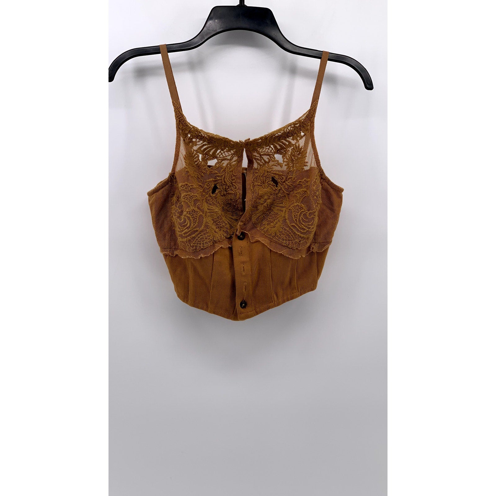 FREE PEOPLE Women's Camel Brown Embroidered Button-Up Crop-Top SZ S