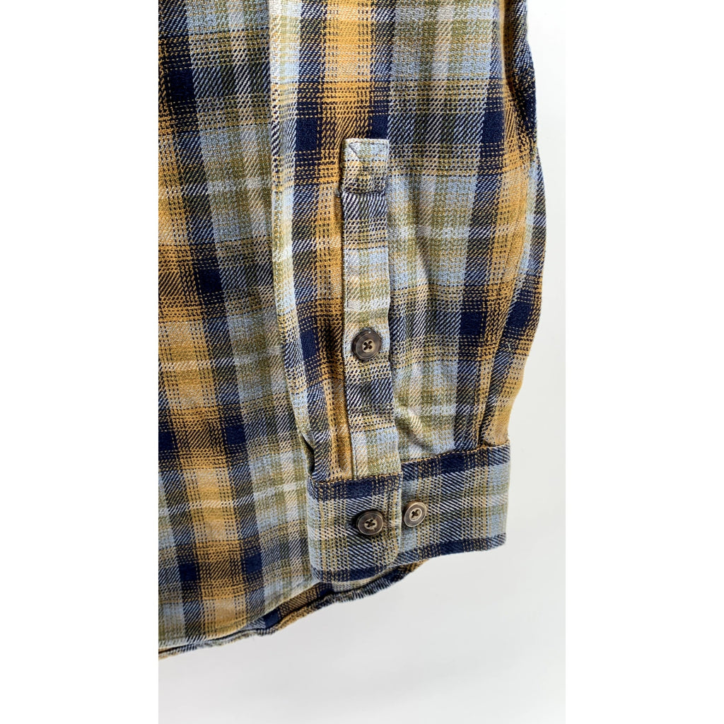 DULUTH TRADING CO. Men's Blue-Yellow Plaid Regular-Fit Button-Up Shirt SZ L
