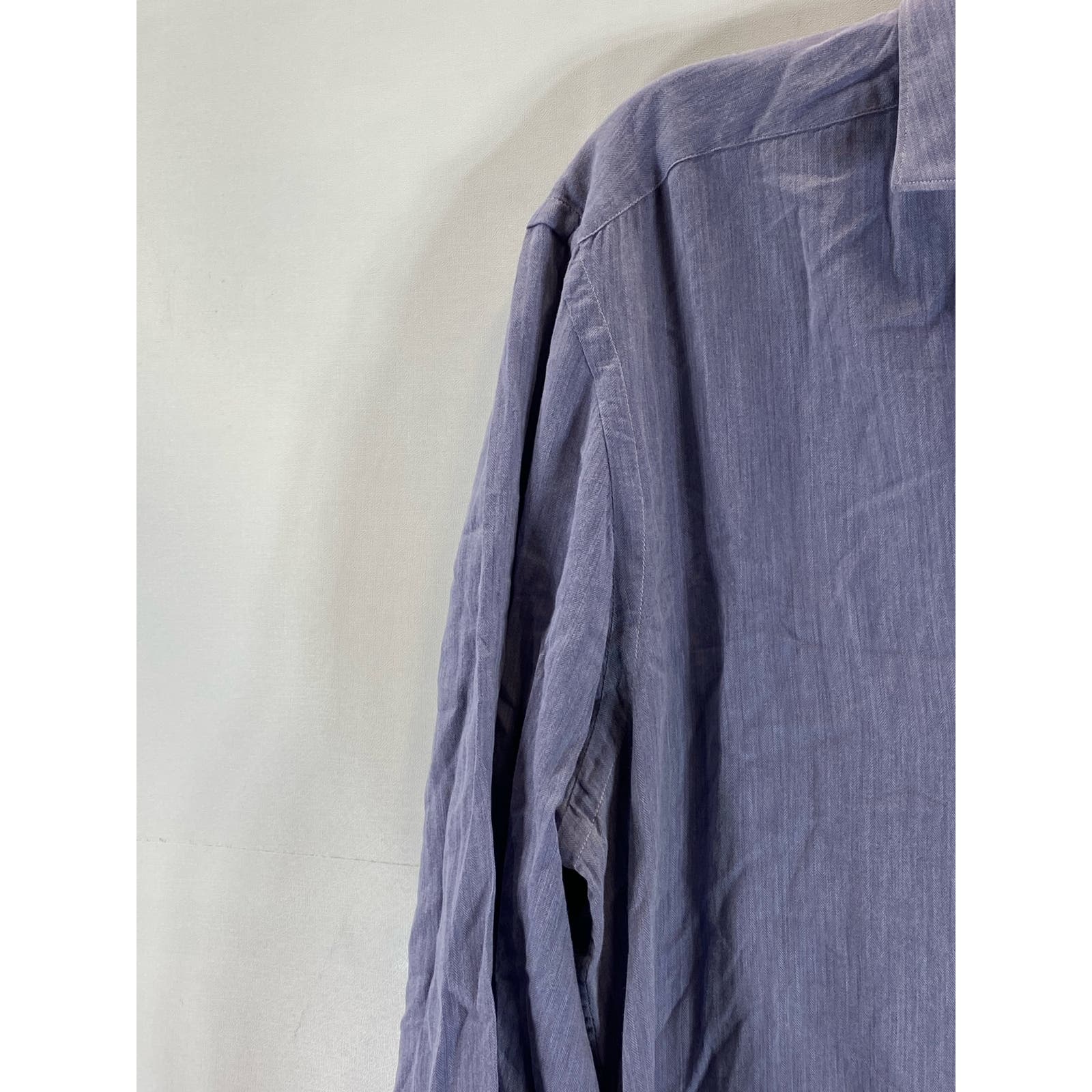 ERMENEGILDO ZEGNA Men's Blue Micro Herringbone Button-Up Long Sleeve Shirt SZ M