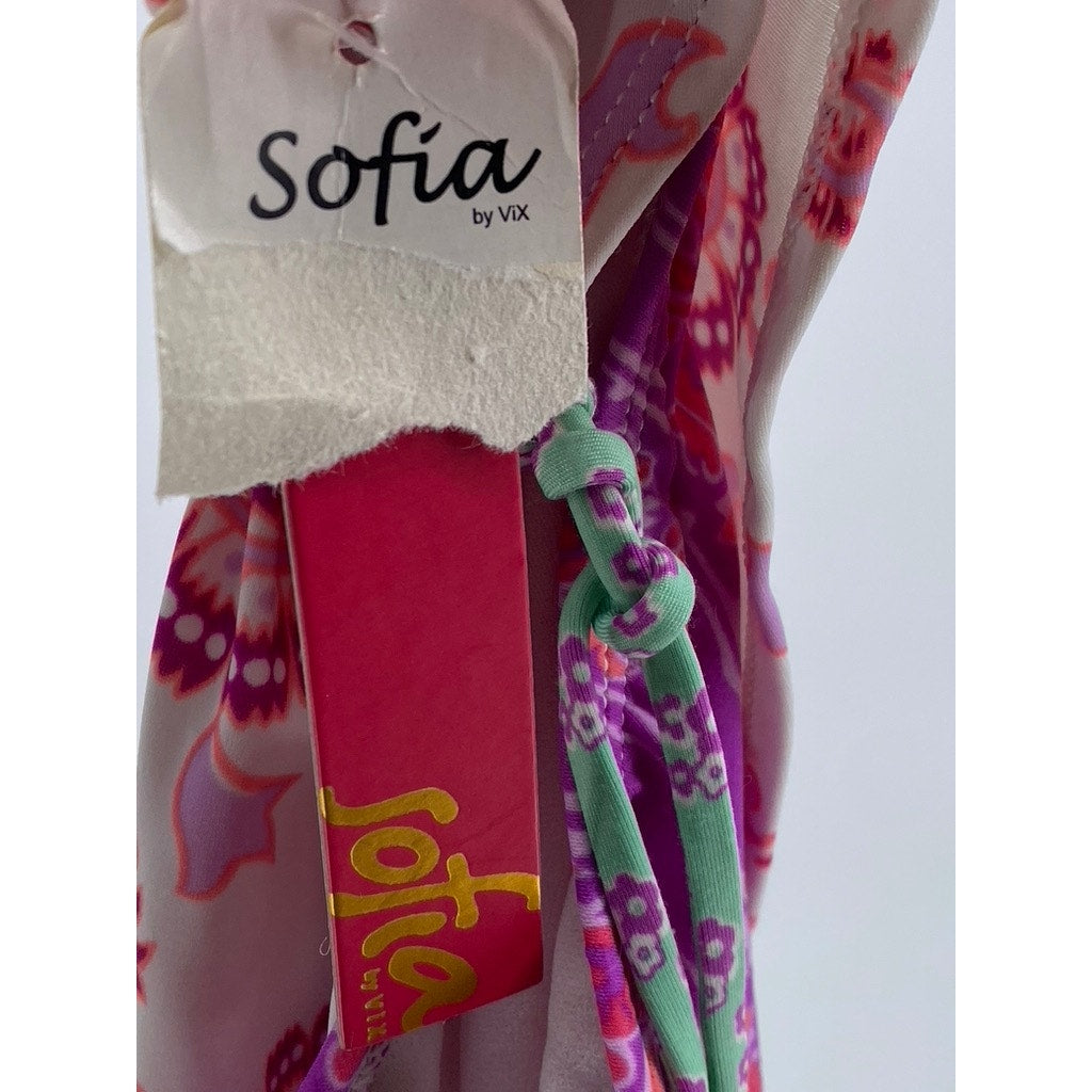 SOFIA By VIX Women's Pink-WhIte Paisley Side-Tie Bikini Bottom SZ L