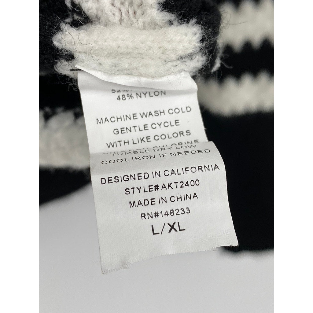 OVER KLESHAS Women’s Black-White Collared Knit Striped Sweater SZ L/XL