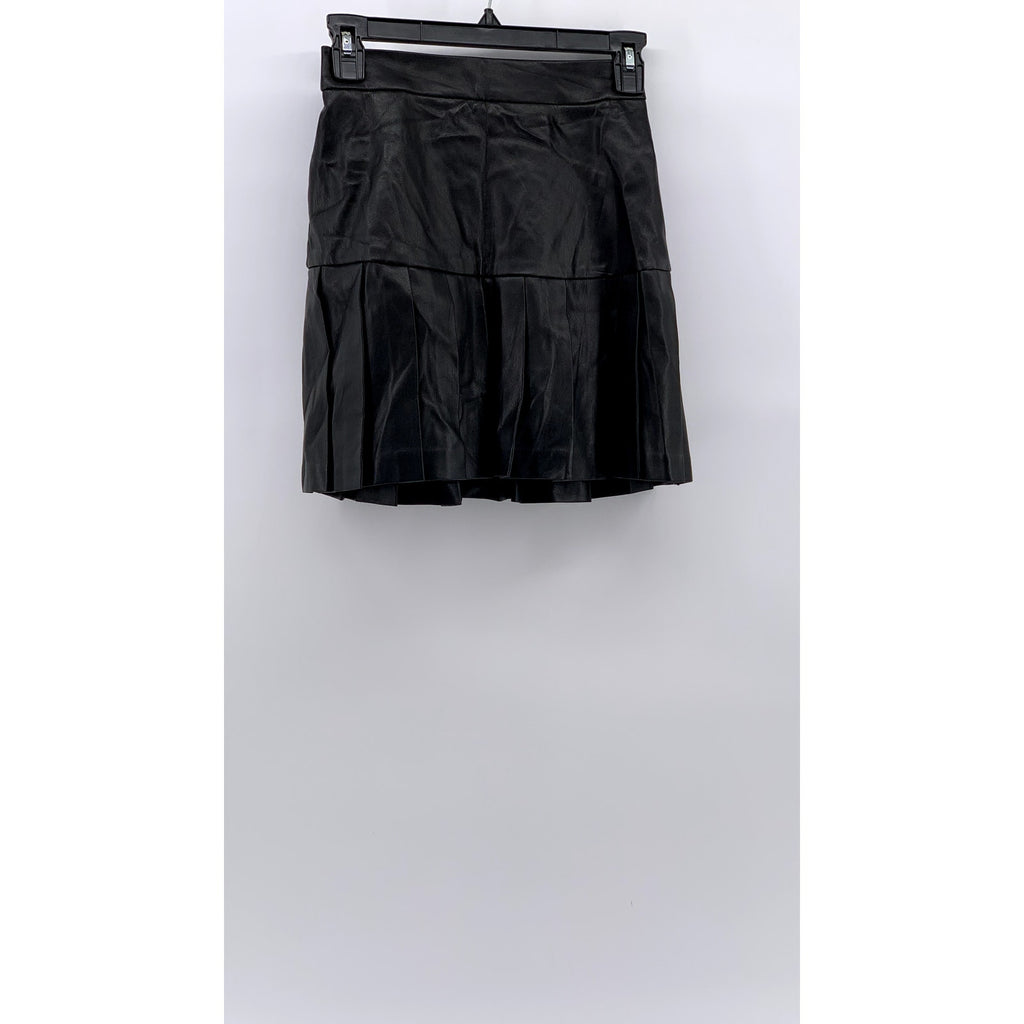 BAR III Women's Black Faux-Leather Pleated Mini Skirt SZ XS