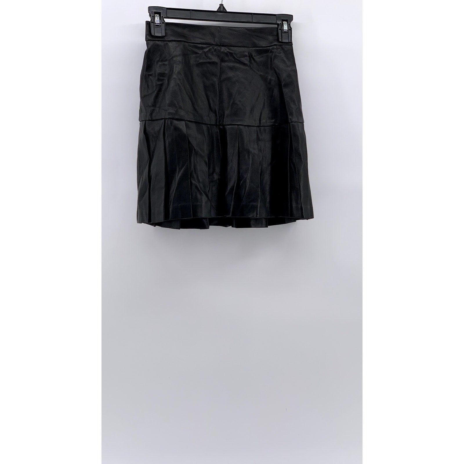 BAR III Women's Black Faux-Leather Pleated Mini Skirt SZ XS