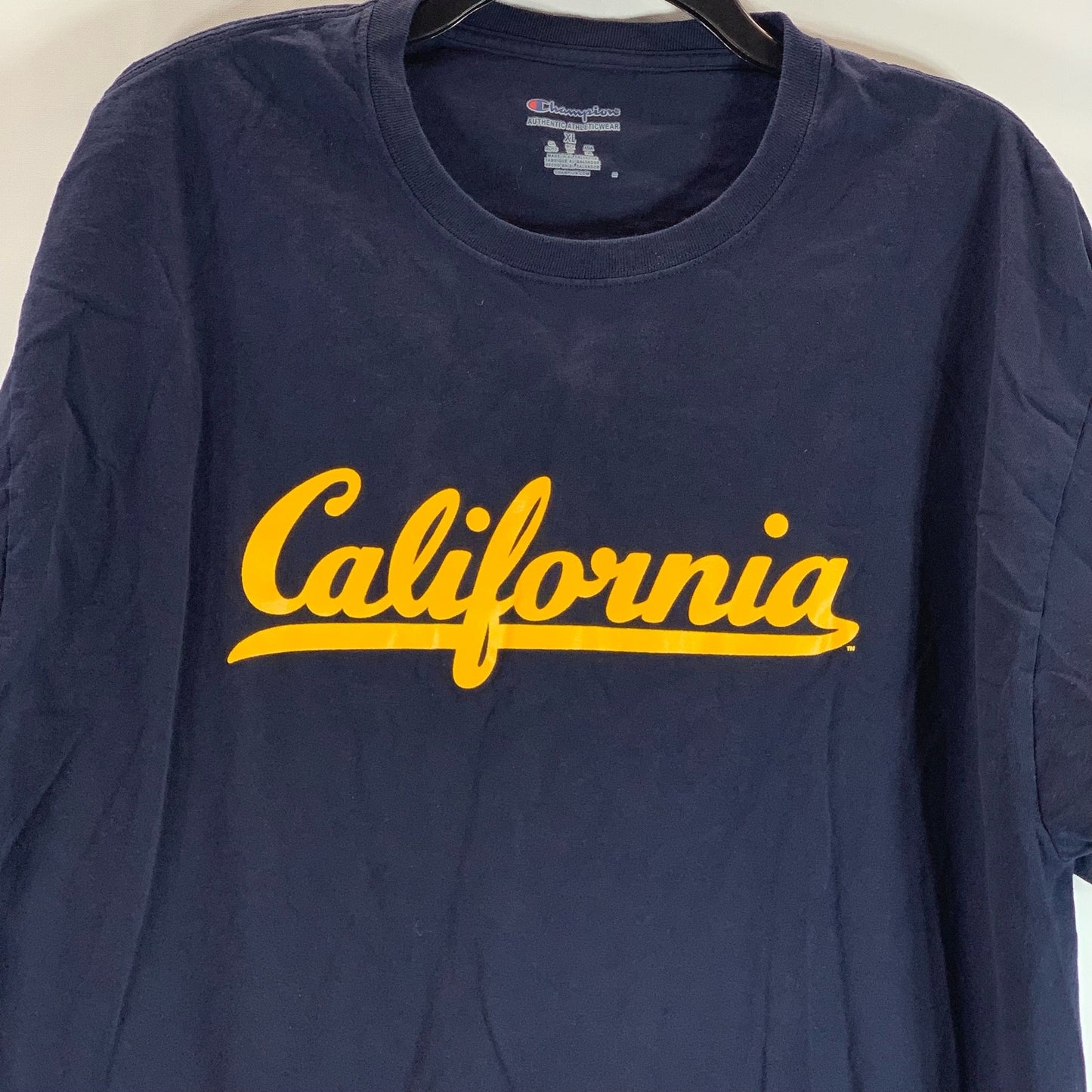 CHAMPION Men's Navy/Yellow California Logo Crewneck Short Sleeve T-Shirt SZ XL