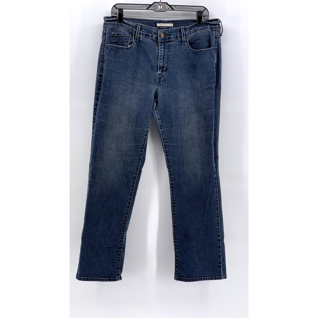 LEVI'S Women's Blue Denim Distressed 505 Straight Leg Jeans SZ 14