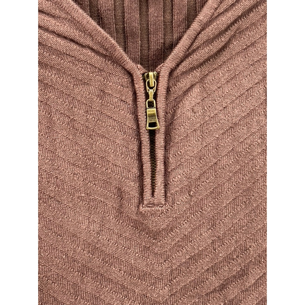 BISOU BISOU Women’s Brown Wide Rib Long Sleeve Half-Zip Sweater Top SZ XS